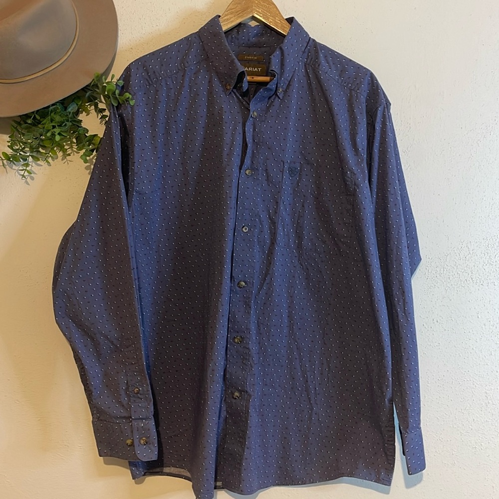 Ariat Men’s XL Stretch Long Sleeved Navy Gray Button Down casual Western Shirt